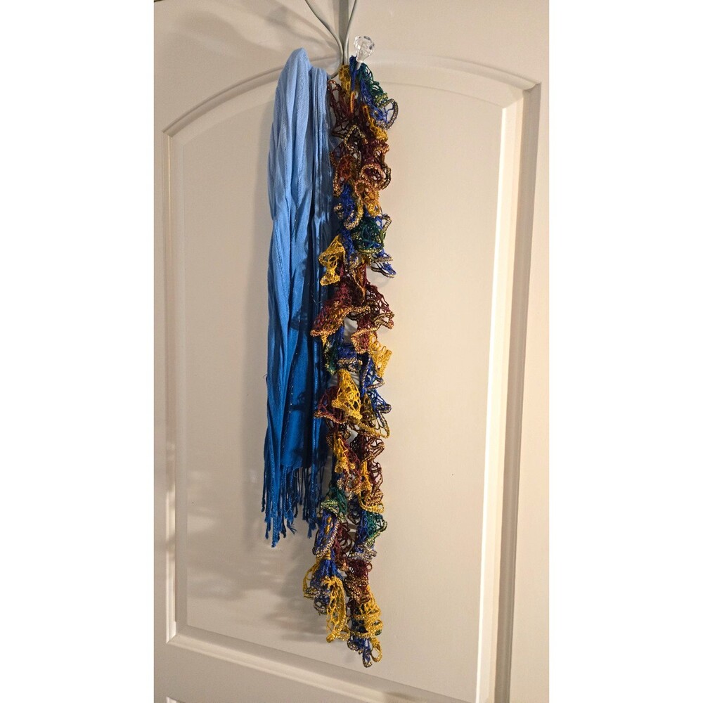 Women’s Blue Chiffon Polyester Fringe Rectangle Scarf & multicolor scarf